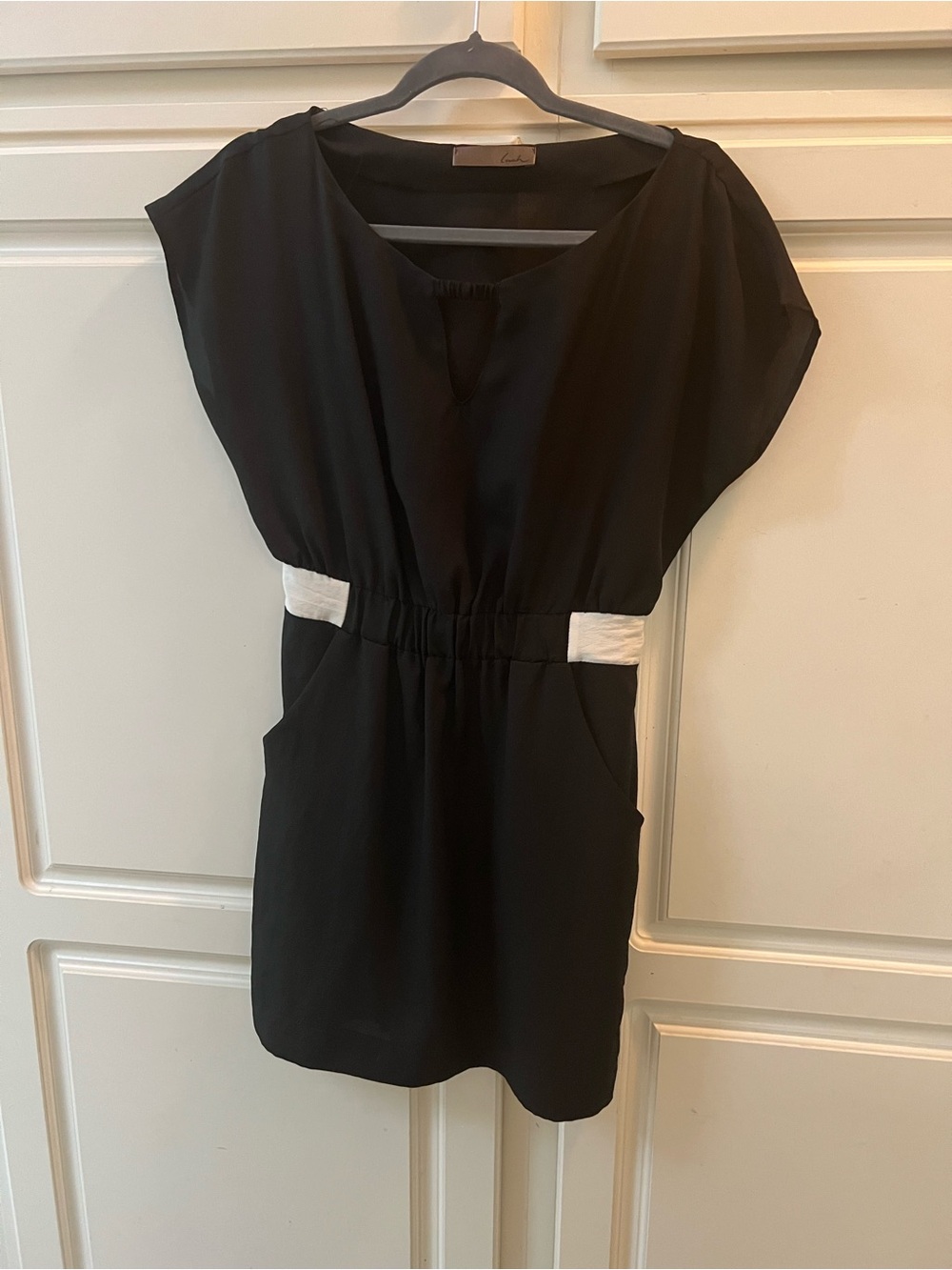 Lush Black Mini Dress with White Waist Panels